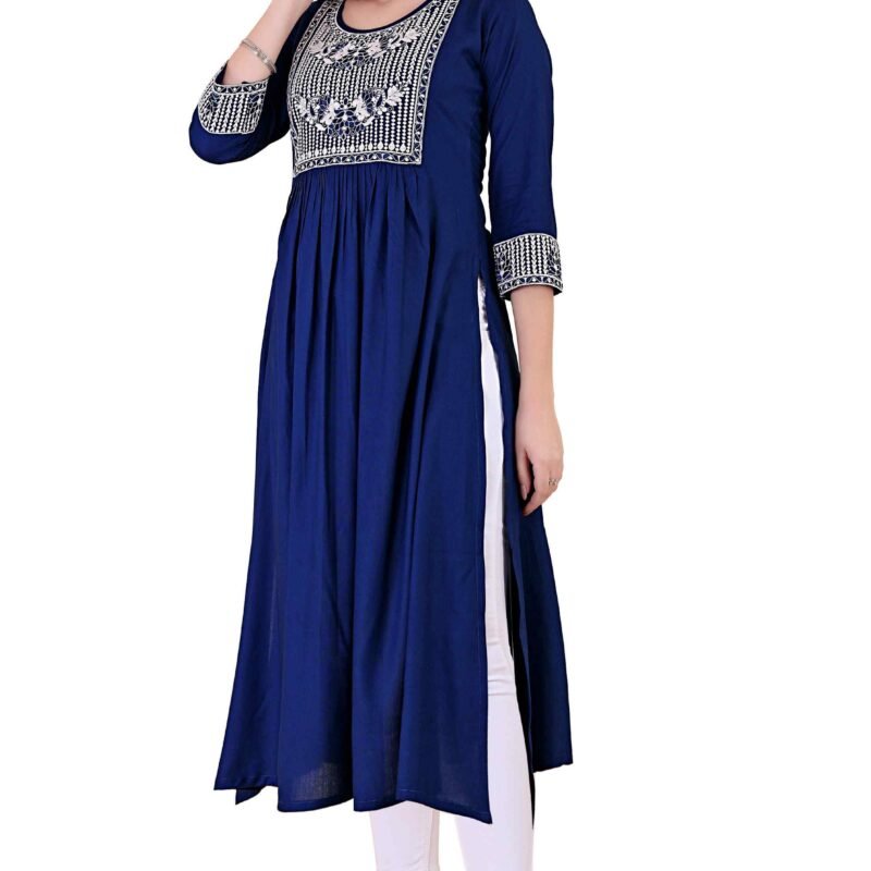 Women’s Viscose Rayon Embroidered Naira Cut Kurta