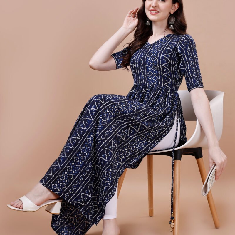 WOMEN’S BANDHANI NAIRA KURTA WITH LATKAN