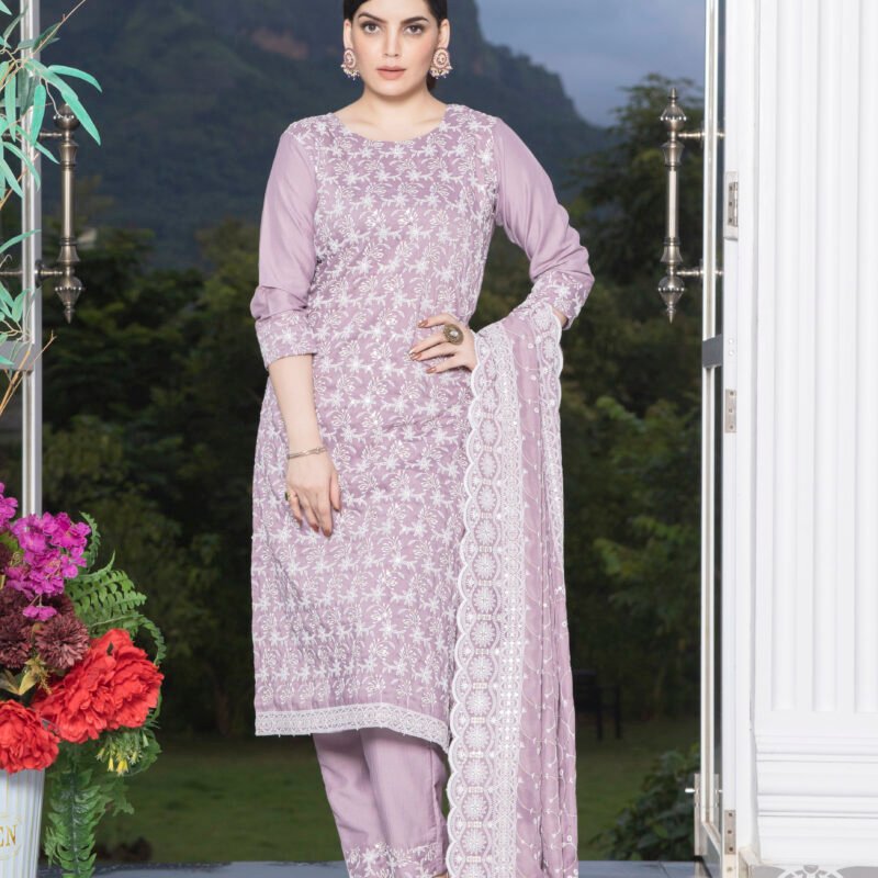 Glomee Presnted Pure cotton Heavy Embroidery bottom dupatta work Set
